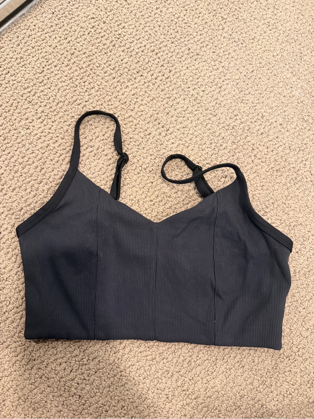 aerie Black Ribbed Cropped Sports Bralette